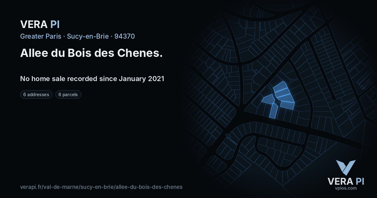 Allee du Bois des Chenes, Sucy-en-Brie at night – every parcel coloured by the prices around it, the street's own parcels lit