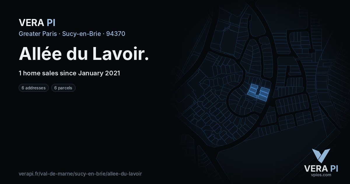 Allée du Lavoir, Sucy-en-Brie at night – every parcel coloured by the prices around it, the street's own parcels lit