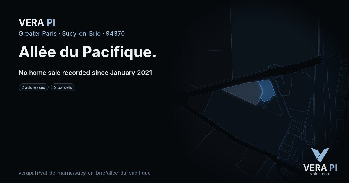 Allée du Pacifique, Sucy-en-Brie at night – every parcel coloured by the prices around it, the street's own parcels lit