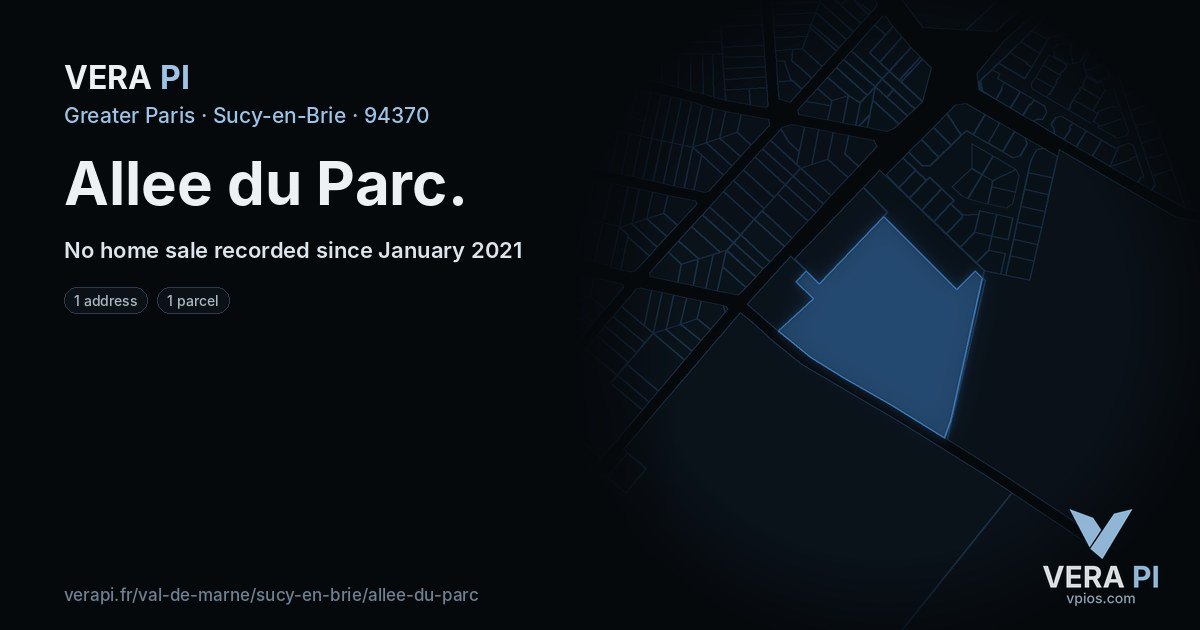 Allee du Parc, Sucy-en-Brie at night – every parcel coloured by the prices around it, the street's own parcels lit