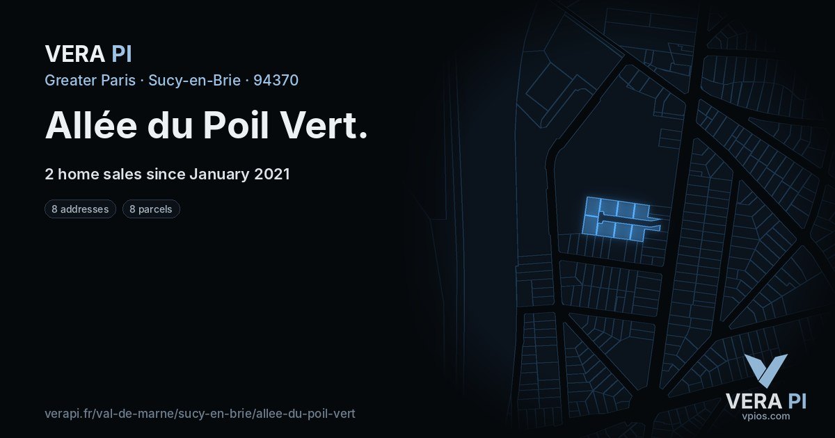 Allée du Poil Vert, Sucy-en-Brie at night – every parcel coloured by the prices around it, the street's own parcels lit