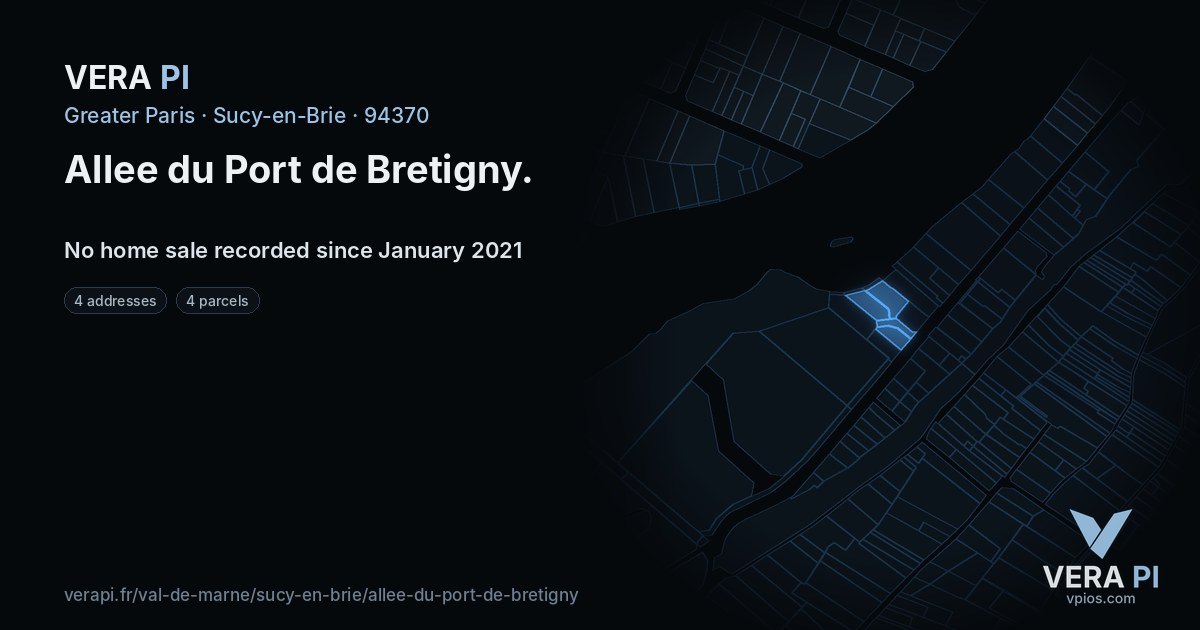 Allee du Port de Bretigny, Sucy-en-Brie at night – every parcel coloured by the prices around it, the street's own parcels lit