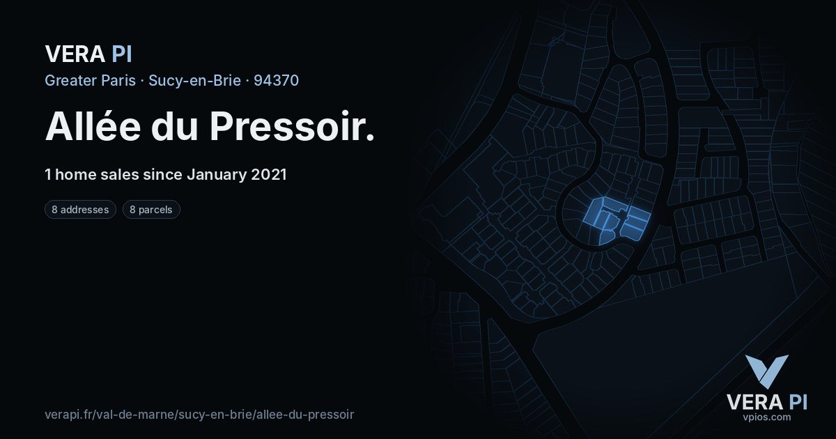 Allée du Pressoir, Sucy-en-Brie at night – every parcel coloured by the prices around it, the street's own parcels lit