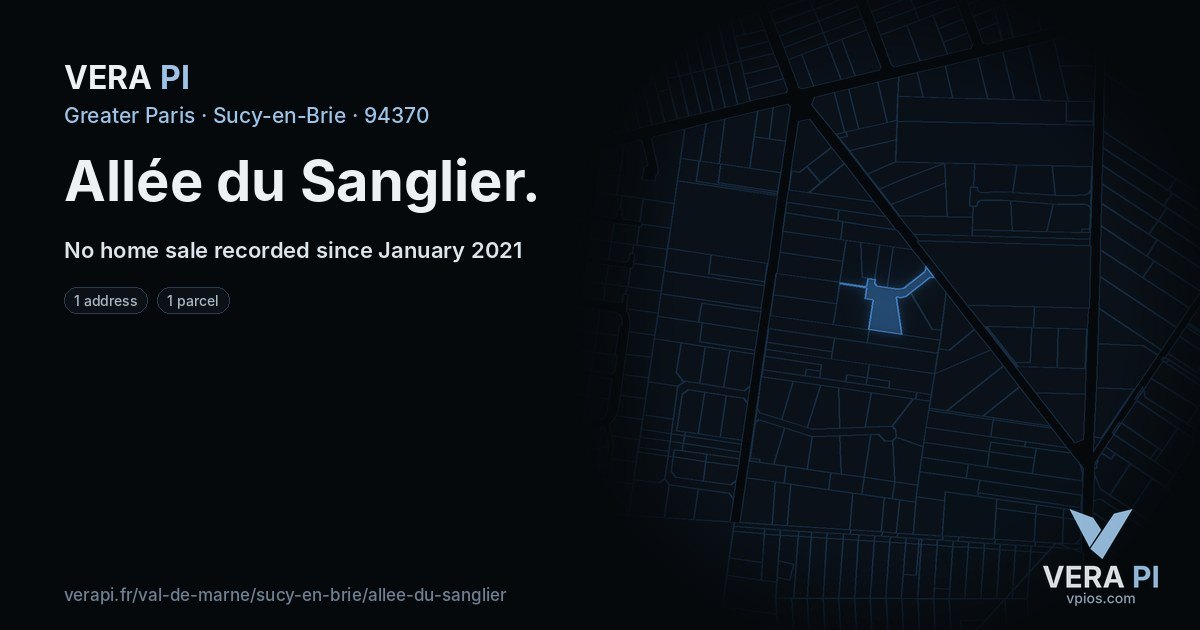 Allée du Sanglier, Sucy-en-Brie at night – every parcel coloured by the prices around it, the street's own parcels lit
