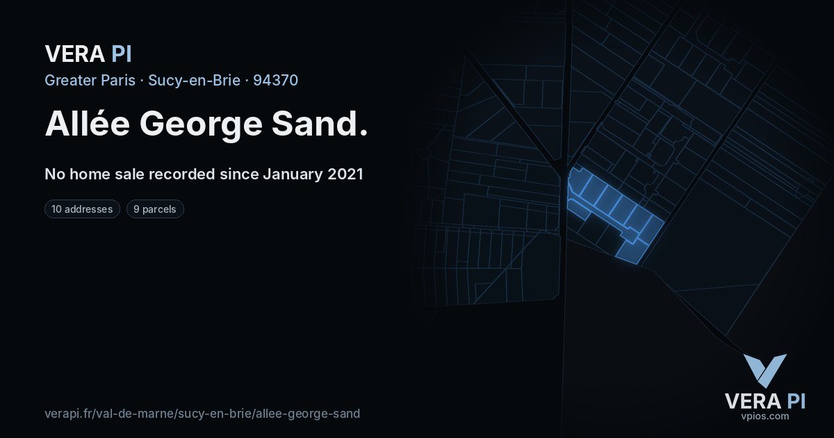 Allée George Sand, Sucy-en-Brie at night – every parcel coloured by the prices around it, the street's own parcels lit