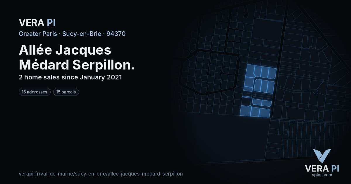 Allée Jacques Médard Serpillon, Sucy-en-Brie at night – every parcel coloured by the prices around it, the street's own parcels lit