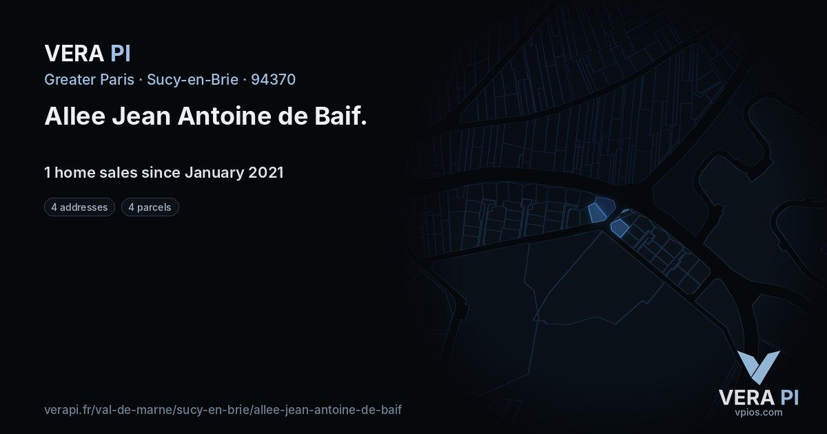Allee Jean Antoine de Baif, Sucy-en-Brie at night – every parcel coloured by the prices around it, the street's own parcels lit