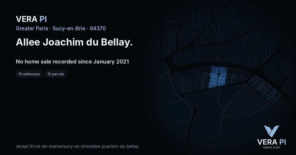 Allee Joachim du Bellay, Sucy-en-Brie at night – every parcel coloured by the prices around it, the street's own parcels lit