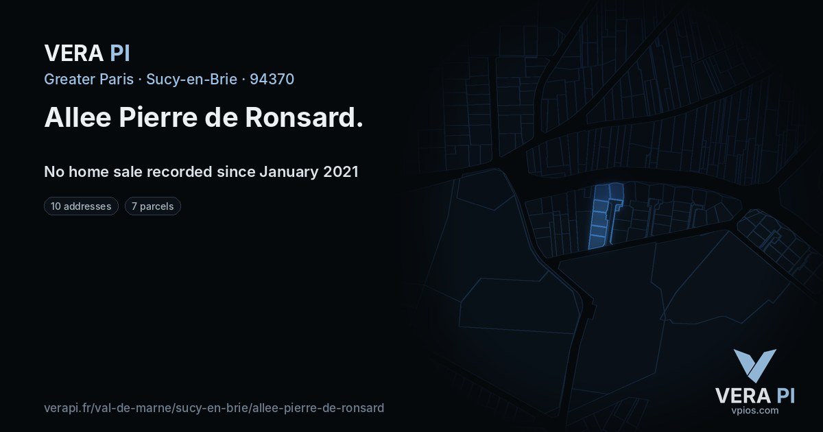 Allee Pierre de Ronsard, Sucy-en-Brie at night – every parcel coloured by the prices around it, the street's own parcels lit