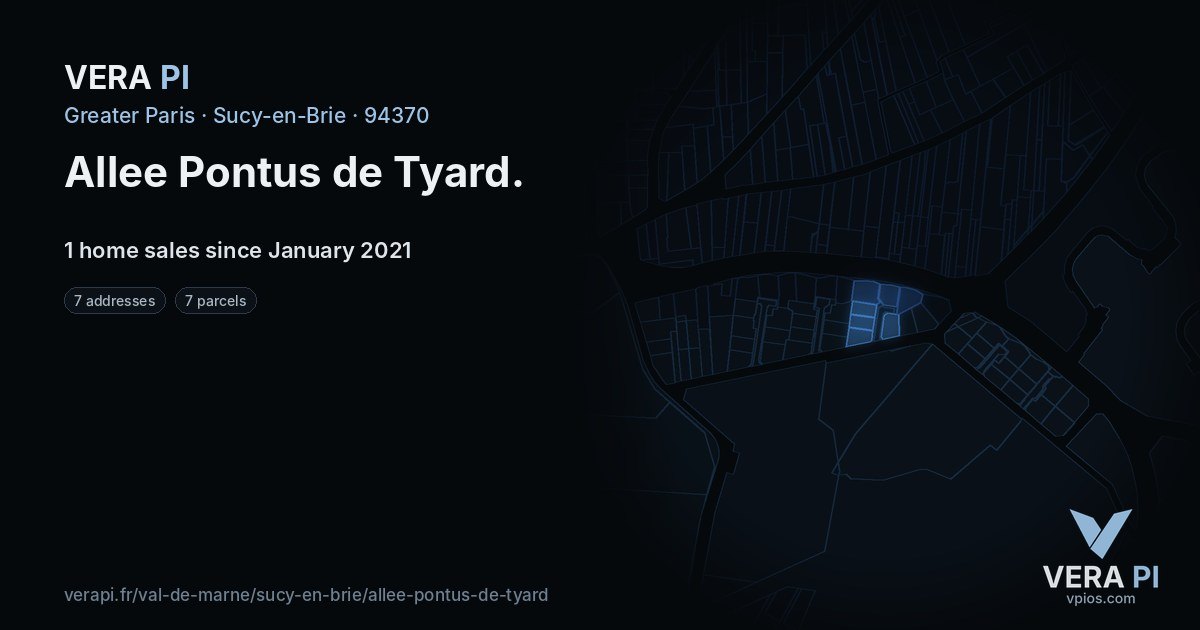 Allee Pontus de Tyard, Sucy-en-Brie at night – every parcel coloured by the prices around it, the street's own parcels lit