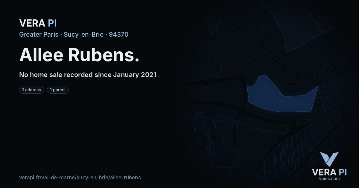 Allee Rubens, Sucy-en-Brie at night – every parcel coloured by the prices around it, the street's own parcels lit