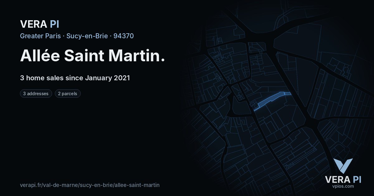 Allée Saint Martin, Sucy-en-Brie at night – every parcel coloured by the prices around it, the street's own parcels lit