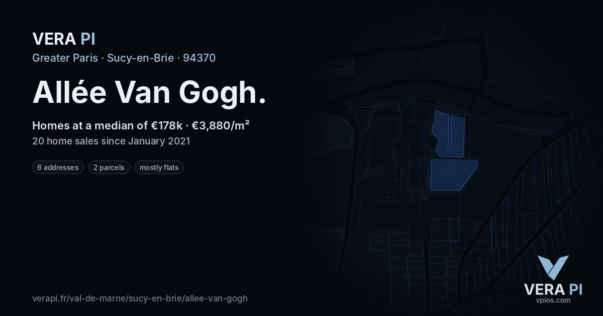 Allée Van Gogh, Sucy-en-Brie at night – every parcel coloured by the prices around it, the street's own parcels lit