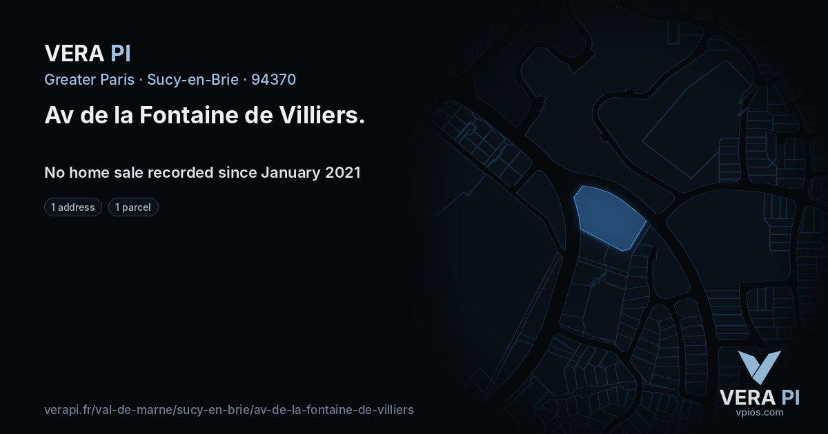 Av de la Fontaine de Villiers, Sucy-en-Brie at night – every parcel coloured by the prices around it, the street's own parcels lit