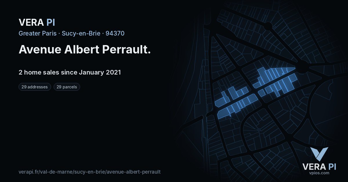 Avenue Albert Perrault, Sucy-en-Brie at night – every parcel coloured by the prices around it, the street's own parcels lit