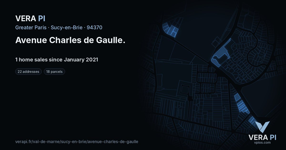 Avenue Charles de Gaulle, Sucy-en-Brie at night – every parcel coloured by the prices around it, the street's own parcels lit