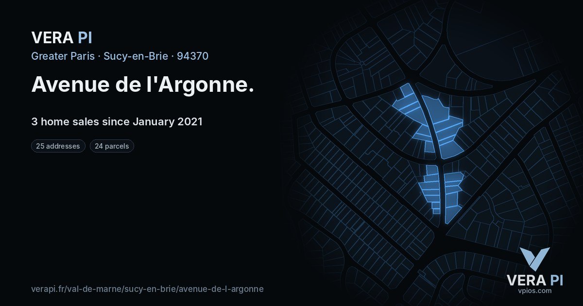 Avenue de l'Argonne, Sucy-en-Brie at night – every parcel coloured by the prices around it, the street's own parcels lit