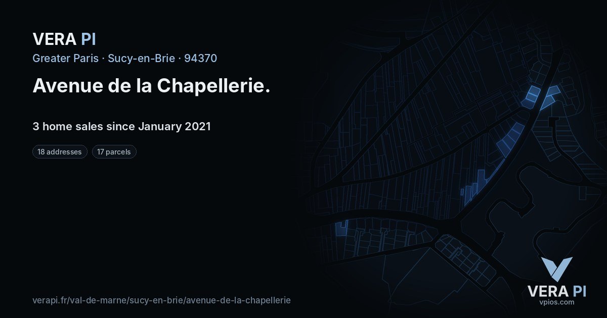 Avenue de la Chapellerie, Sucy-en-Brie at night – every parcel coloured by the prices around it, the street's own parcels lit