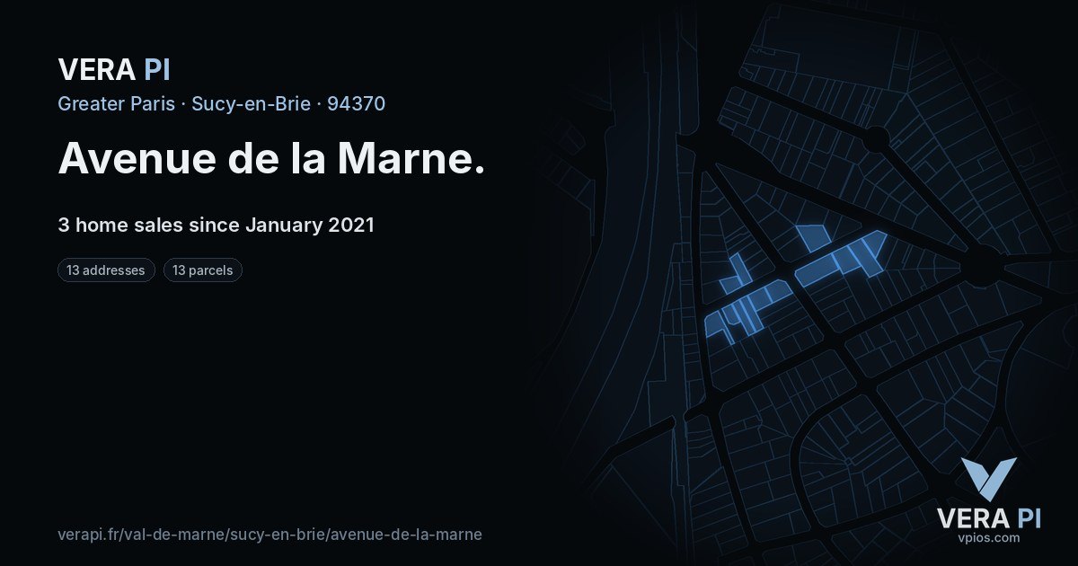 Avenue de la Marne, Sucy-en-Brie at night – every parcel coloured by the prices around it, the street's own parcels lit