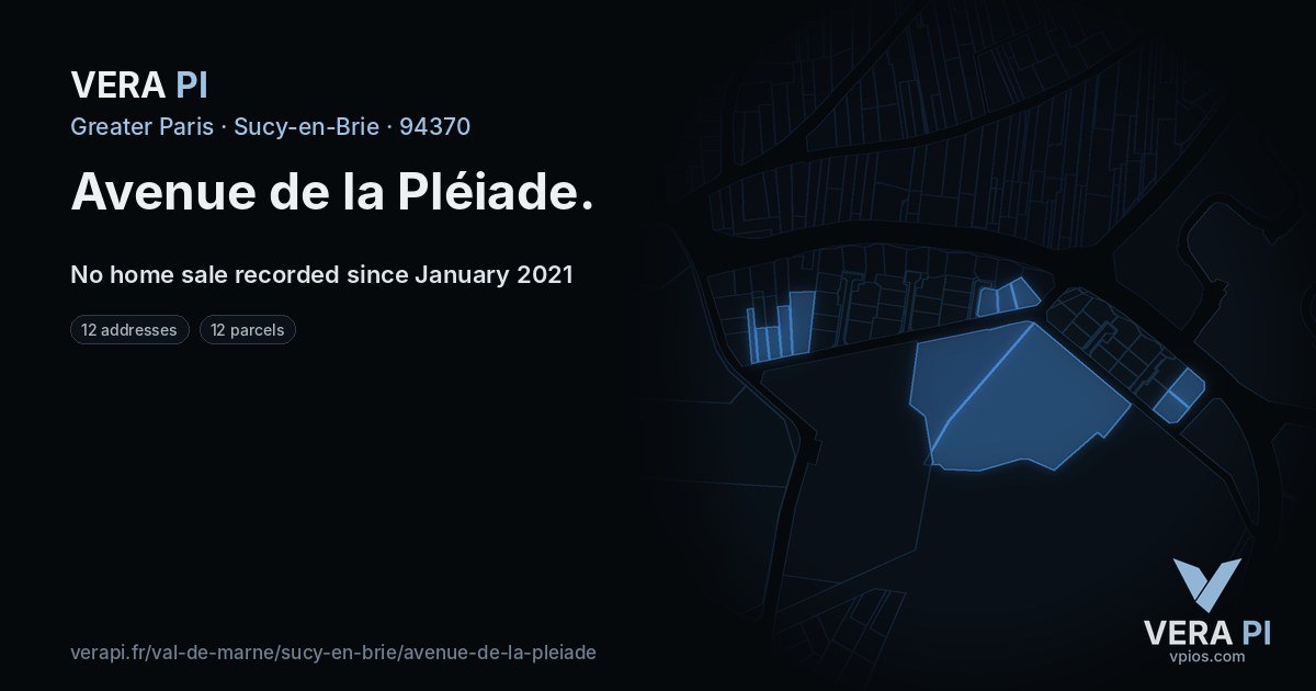 Avenue de la Pléiade, Sucy-en-Brie at night – every parcel coloured by the prices around it, the street's own parcels lit
