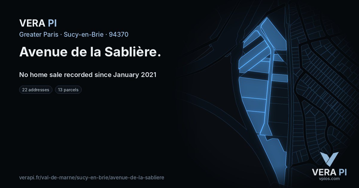 Avenue de la Sablière, Sucy-en-Brie at night – every parcel coloured by the prices around it, the street's own parcels lit