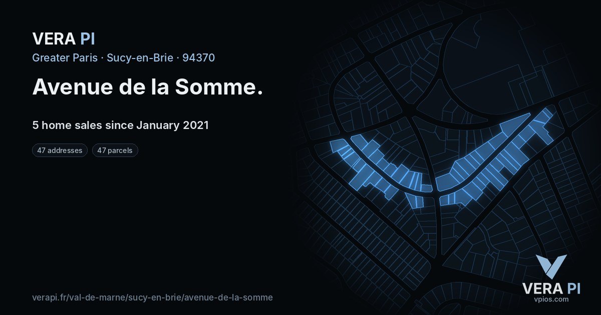 Avenue de la Somme, Sucy-en-Brie at night – every parcel coloured by the prices around it, the street's own parcels lit