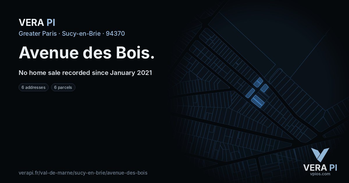 Avenue des Bois, Sucy-en-Brie at night – every parcel coloured by the prices around it, the street's own parcels lit
