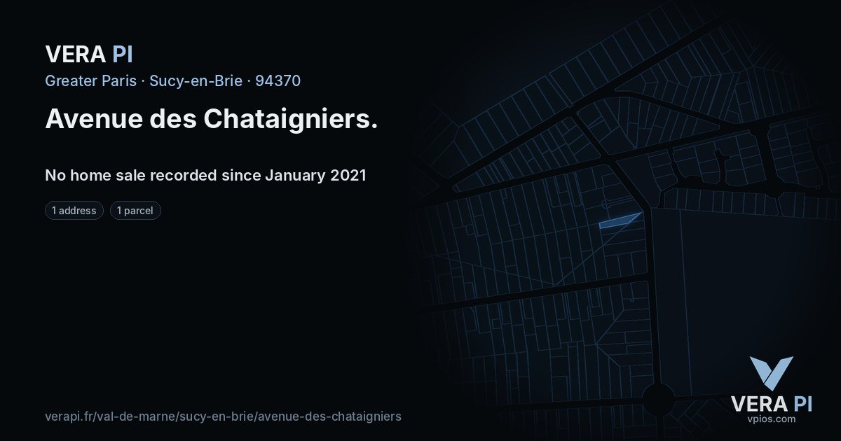 Avenue des Chataigniers, Sucy-en-Brie at night – every parcel coloured by the prices around it, the street's own parcels lit