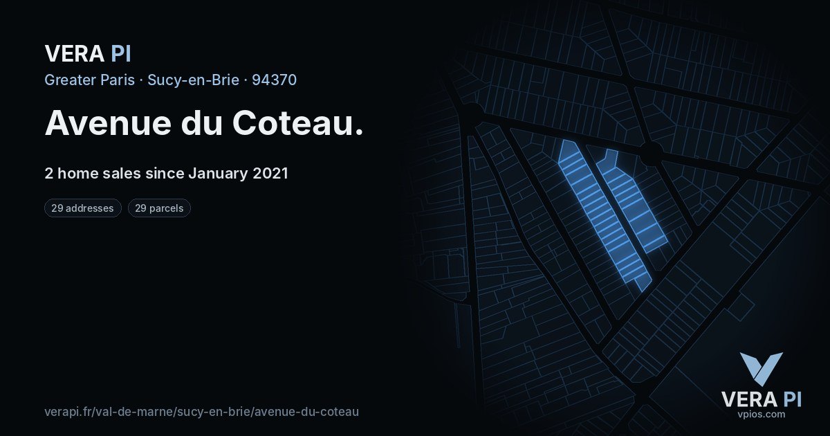 Avenue du Coteau, Sucy-en-Brie at night – every parcel coloured by the prices around it, the street's own parcels lit