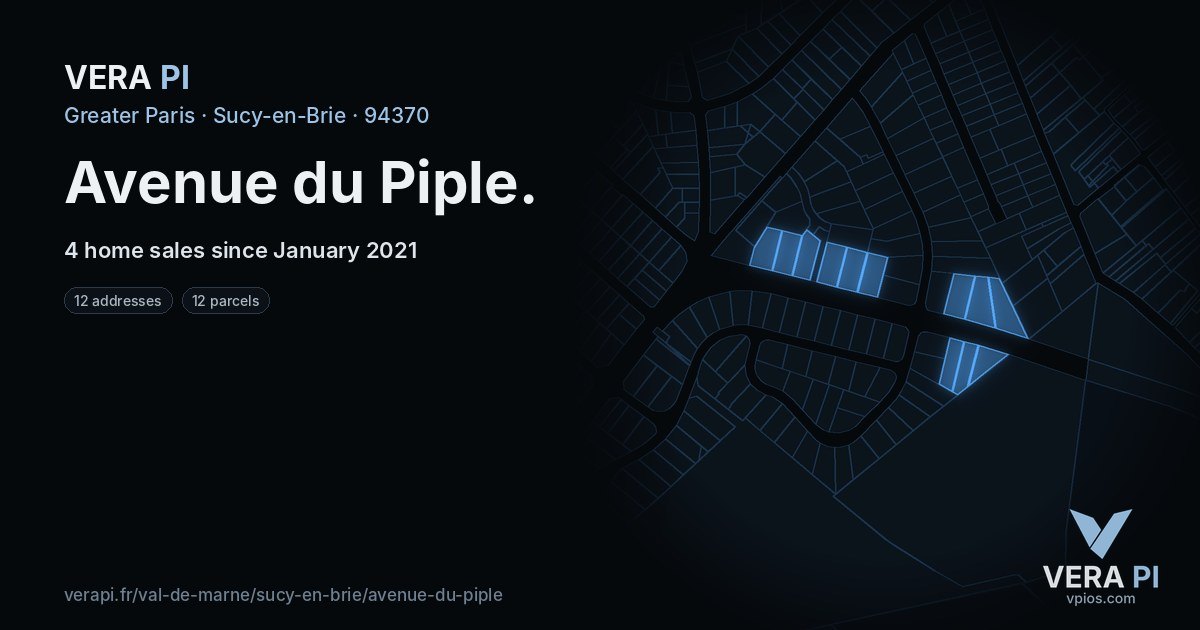 Avenue du Piple, Sucy-en-Brie at night – every parcel coloured by the prices around it, the street's own parcels lit