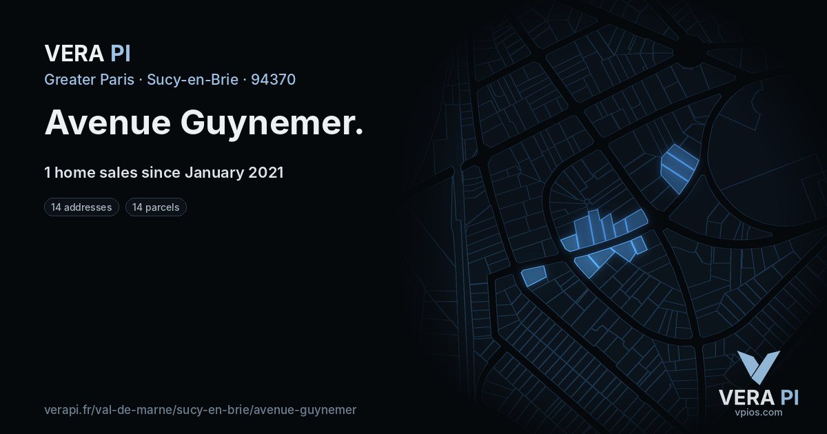 Avenue Guynemer, Sucy-en-Brie at night – every parcel coloured by the prices around it, the street's own parcels lit