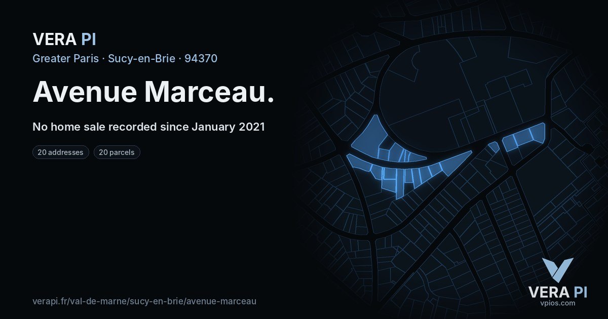 Avenue Marceau, Sucy-en-Brie at night – every parcel coloured by the prices around it, the street's own parcels lit