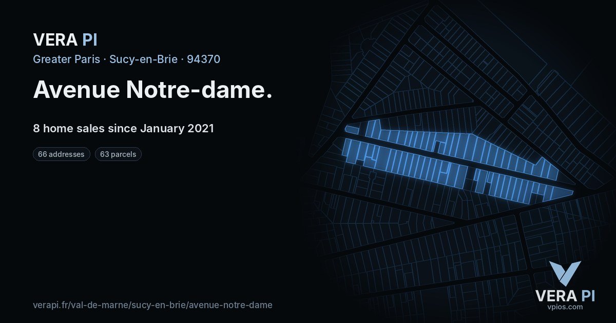 Avenue Notre-dame, Sucy-en-Brie at night – every parcel coloured by the prices around it, the street's own parcels lit