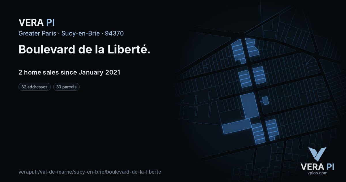 Boulevard de la Liberté, Sucy-en-Brie at night – every parcel coloured by the prices around it, the street's own parcels lit