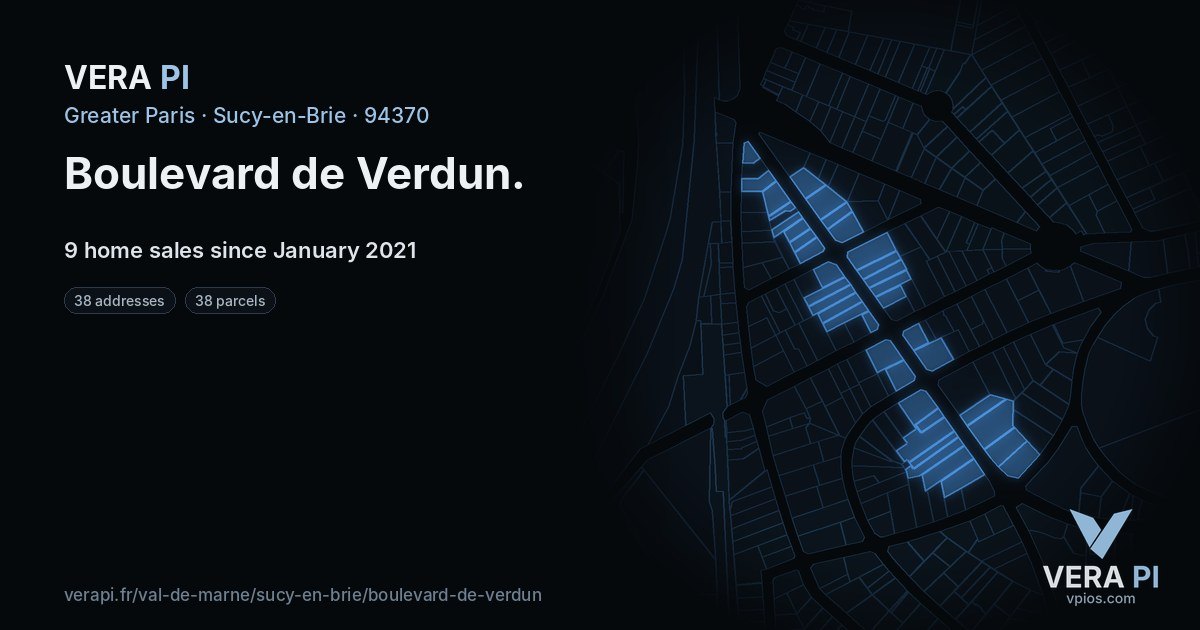 Boulevard de Verdun, Sucy-en-Brie at night – every parcel coloured by the prices around it, the street's own parcels lit