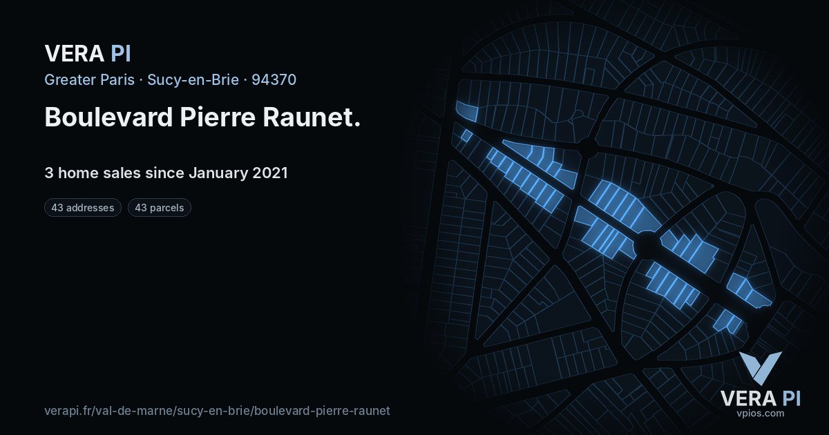 Boulevard Pierre Raunet, Sucy-en-Brie at night – every parcel coloured by the prices around it, the street's own parcels lit