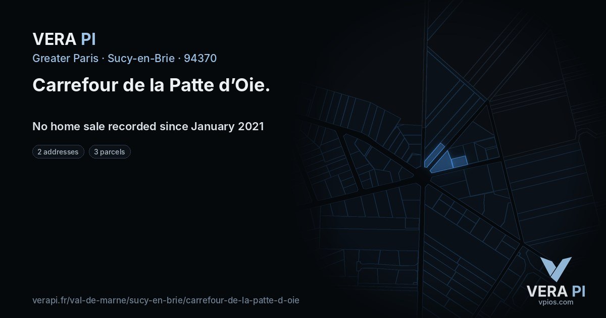Carrefour de la Patte d’Oie, Sucy-en-Brie at night – every parcel coloured by the prices around it, the street's own parcels lit