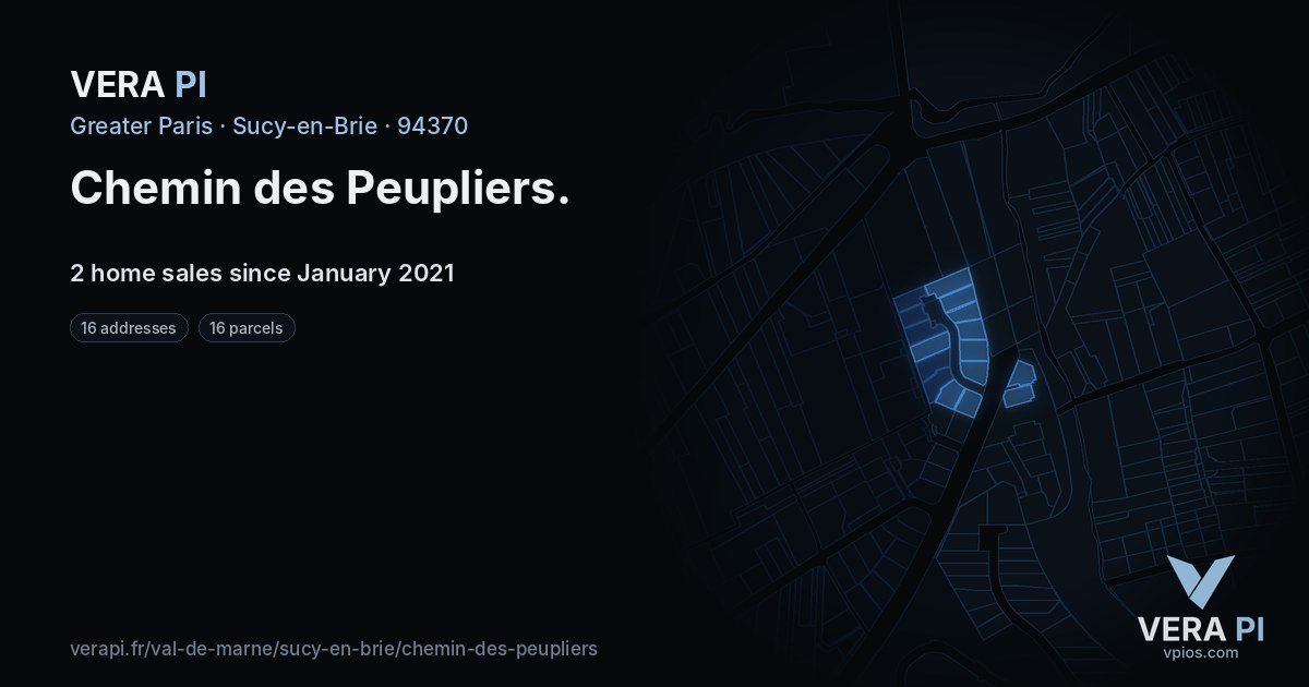 Chemin des Peupliers, Sucy-en-Brie at night – every parcel coloured by the prices around it, the street's own parcels lit