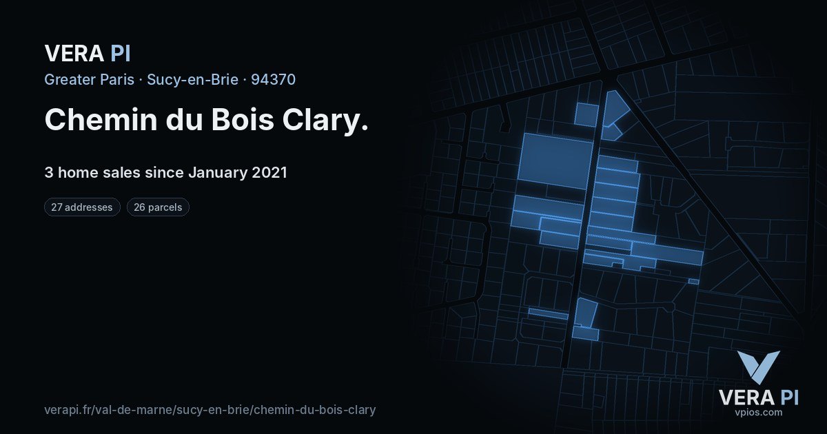 Chemin du Bois Clary, Sucy-en-Brie at night – every parcel coloured by the prices around it, the street's own parcels lit