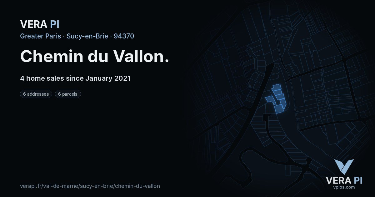 Chemin du Vallon, Sucy-en-Brie at night – every parcel coloured by the prices around it, the street's own parcels lit