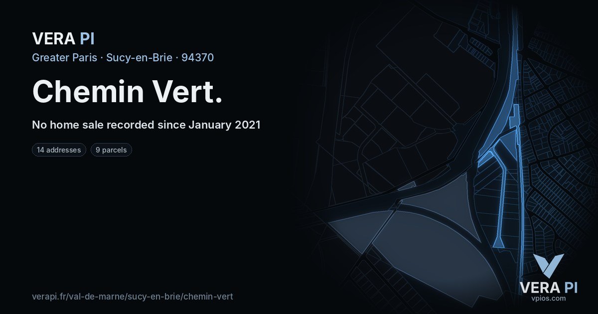 Chemin Vert, Sucy-en-Brie at night – every parcel coloured by the prices around it, the street's own parcels lit