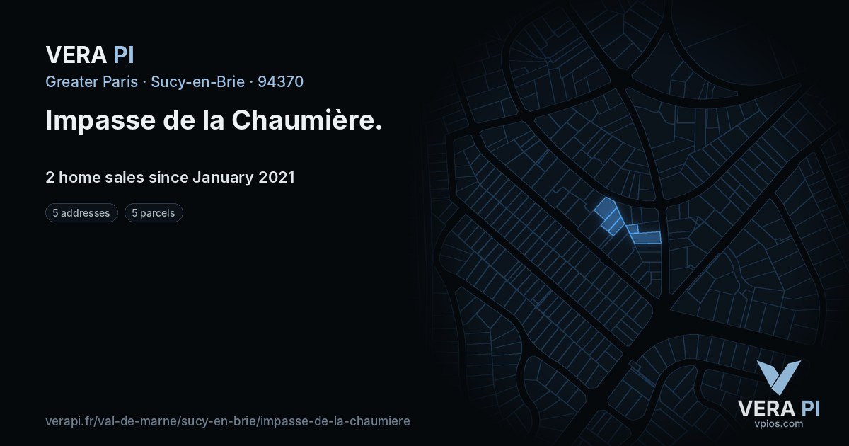 Impasse de la Chaumière, Sucy-en-Brie at night – every parcel coloured by the prices around it, the street's own parcels lit