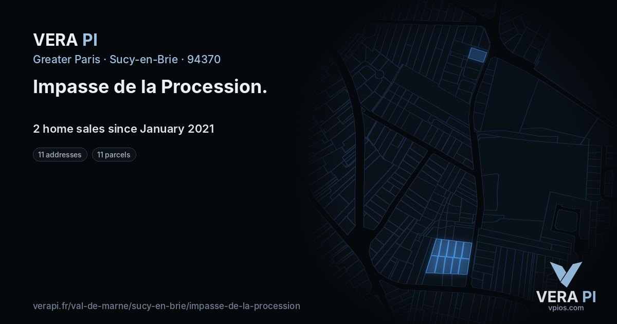 Impasse de la Procession, Sucy-en-Brie at night – every parcel coloured by the prices around it, the street's own parcels lit