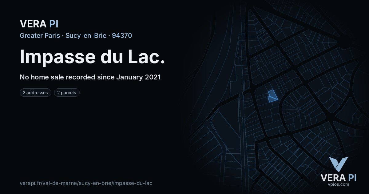 Impasse du Lac, Sucy-en-Brie at night – every parcel coloured by the prices around it, the street's own parcels lit