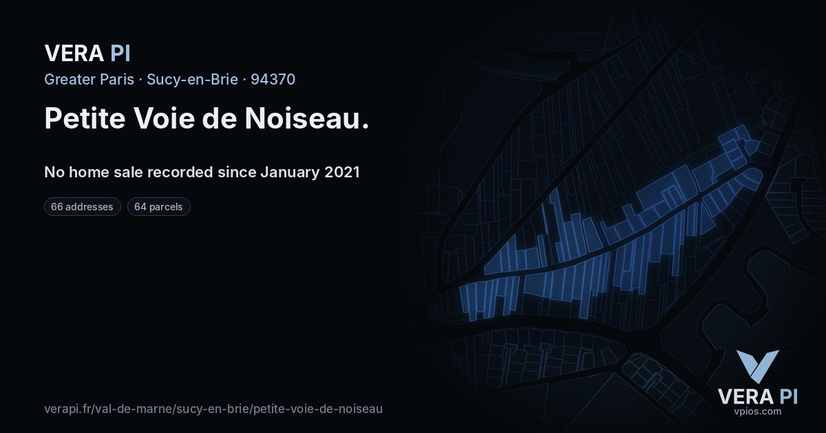 Petite Voie de Noiseau, Sucy-en-Brie at night – every parcel coloured by the prices around it, the street's own parcels lit