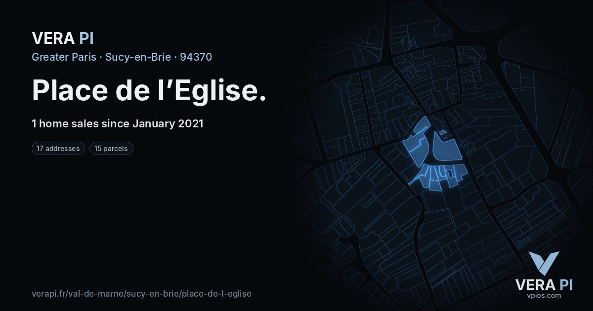 Place de l’Eglise, Sucy-en-Brie at night – every parcel coloured by the prices around it, the street's own parcels lit