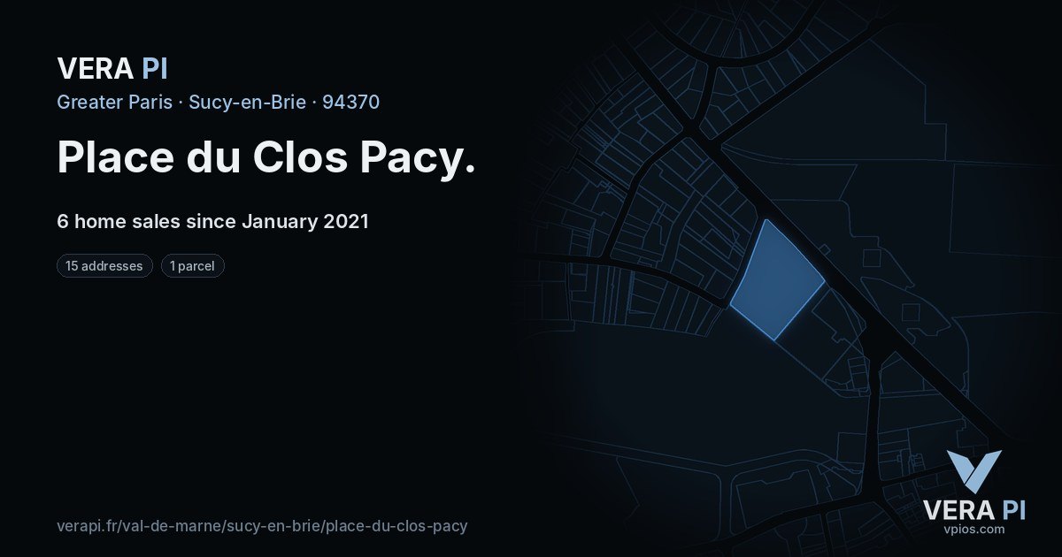 Place du Clos Pacy, Sucy-en-Brie at night – every parcel coloured by the prices around it, the street's own parcels lit