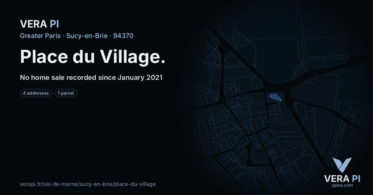 Place du Village, Sucy-en-Brie at night – every parcel coloured by the prices around it, the street's own parcels lit