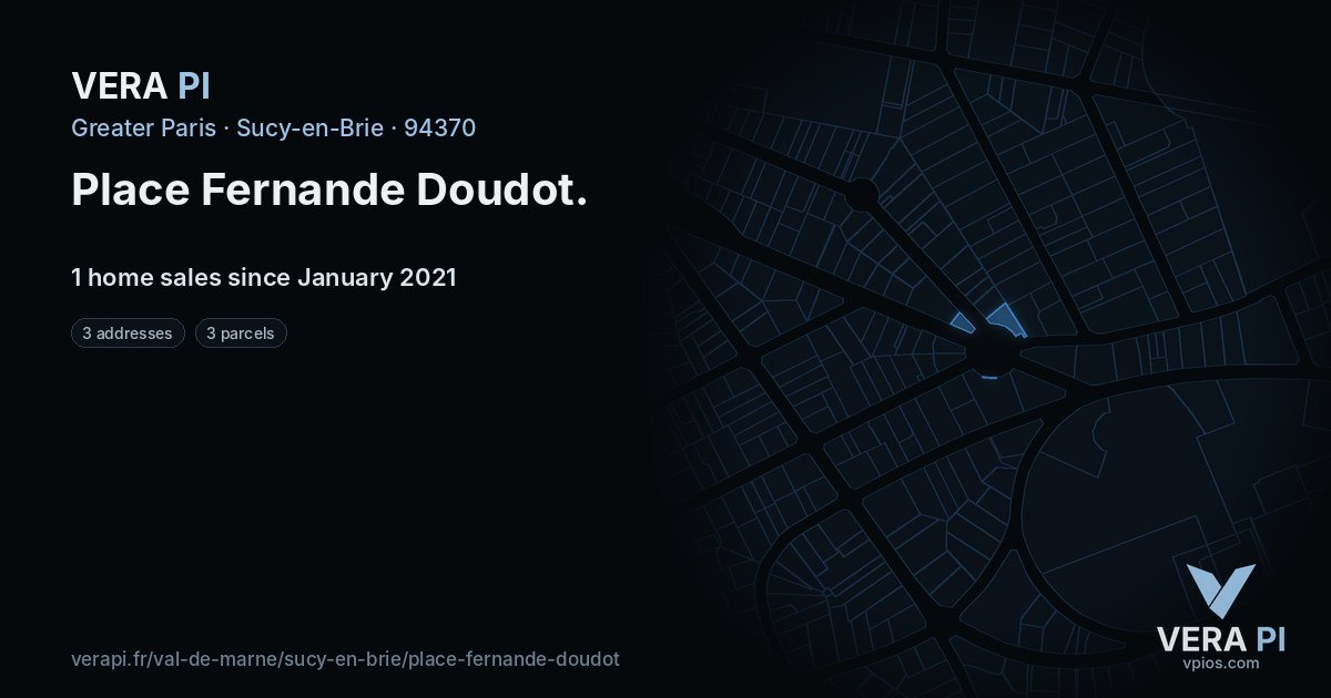 Place Fernande Doudot, Sucy-en-Brie at night – every parcel coloured by the prices around it, the street's own parcels lit