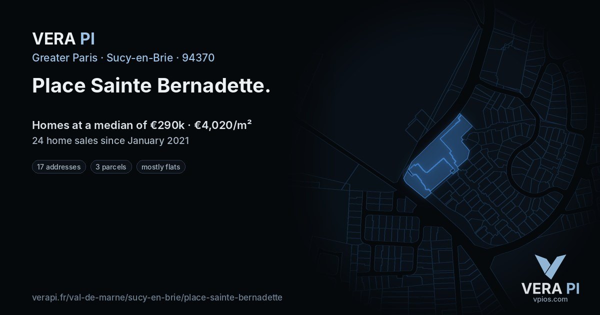 Place Sainte Bernadette, Sucy-en-Brie at night – every parcel coloured by the prices around it, the street's own parcels lit